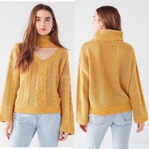 Urban Outfitters Yellow Cable Knit Cutout Turtleneck Sweater